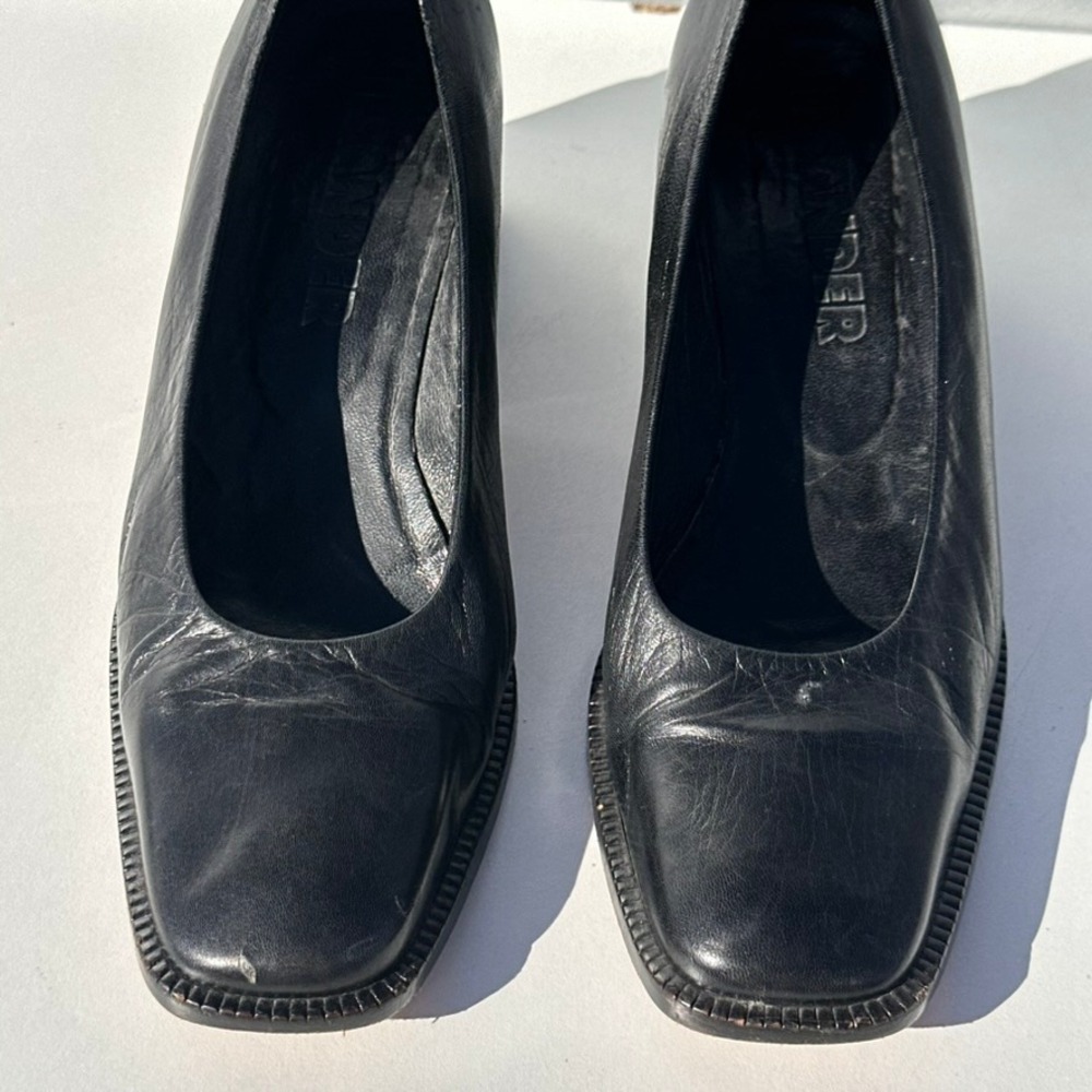 Jil Sander Vintage Black Leather Square Toe Block Heel Pumps Made in Spain 38 - Picture 6 of 13